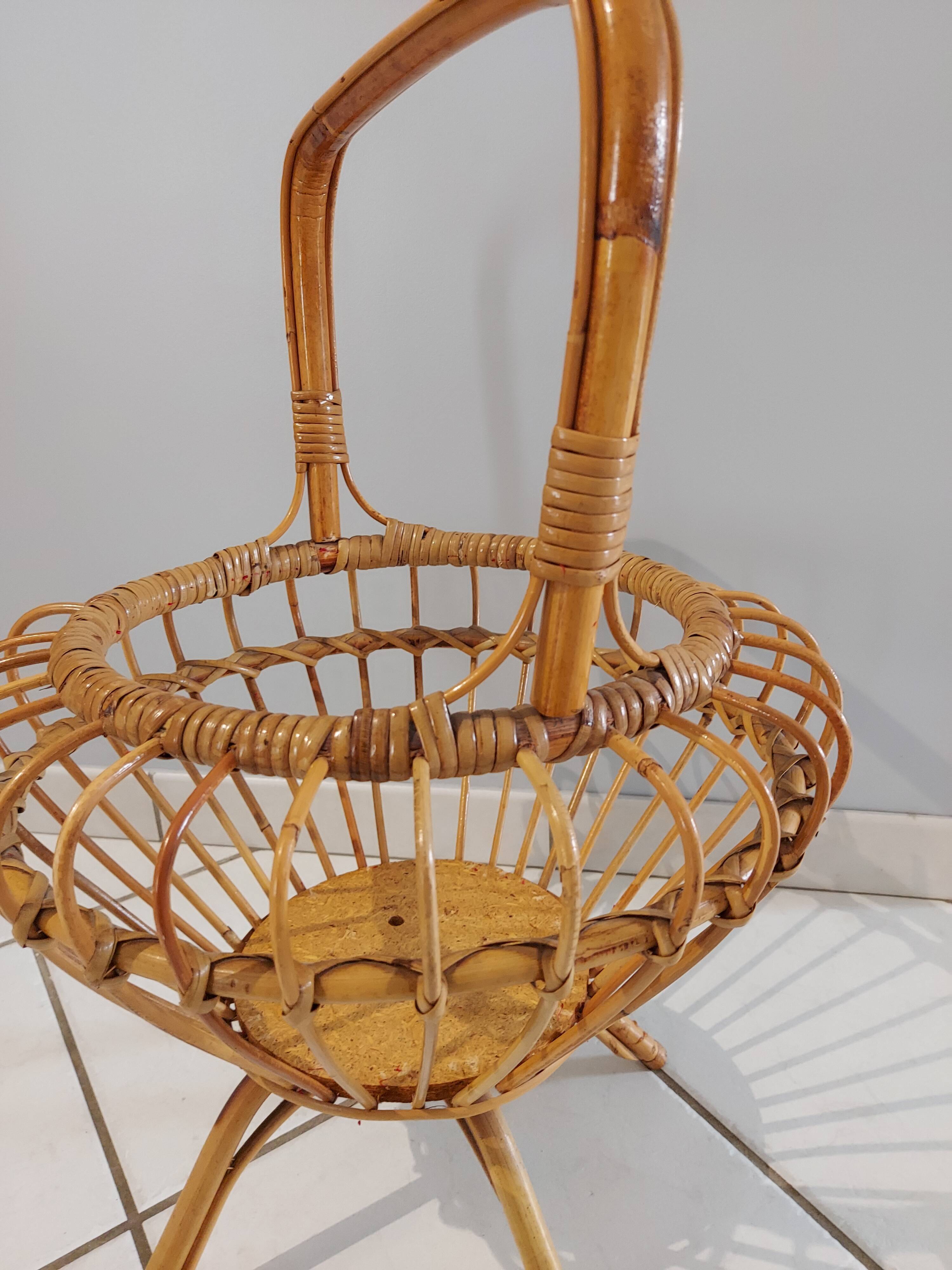 Vintage rattan plant holder 1960s