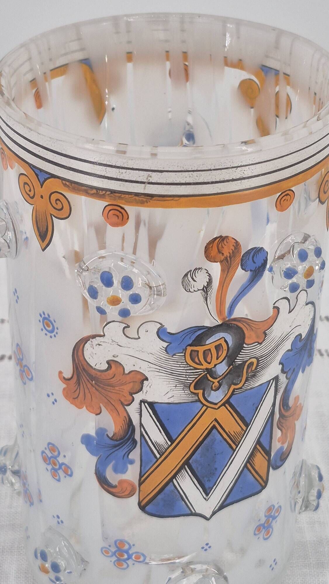 Small enamelled glass vase with armorial design in Historismus style from 19th century Bohemia.