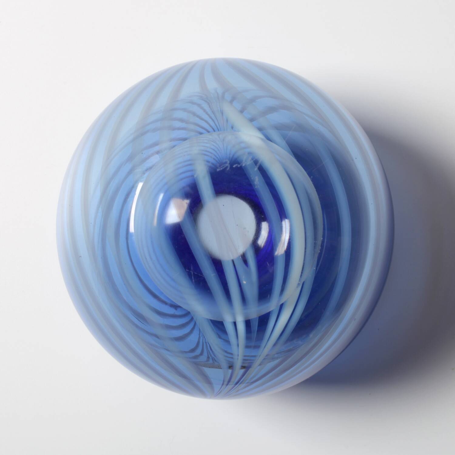Vintage Lithuanian Art Glass Vase / Blue Stripe Design / Žilys Algimantas