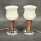 Pair of Italian Opaline Glass, Wood and Chrome Table Lamps, 1950s