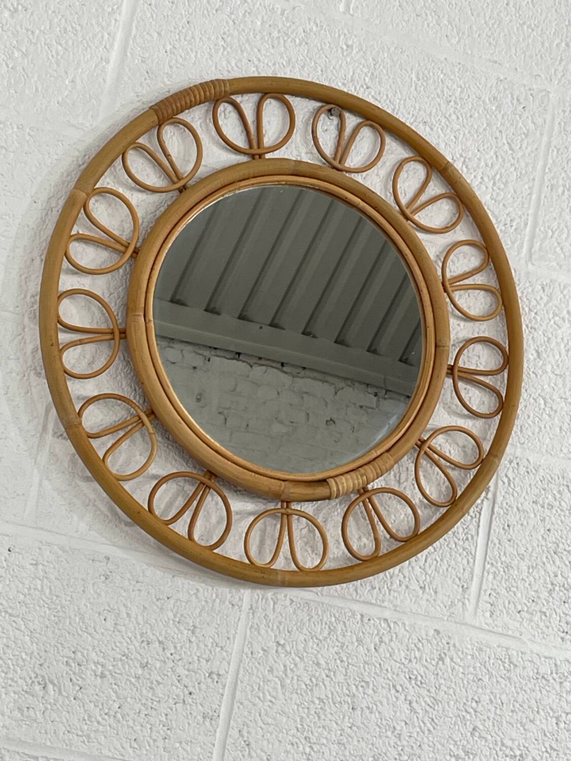1950s round mirror in bamboo and rattan Franco Albini