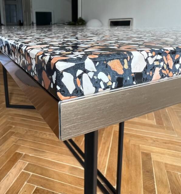 RED EDITION table, Horizon model in terrazzo
