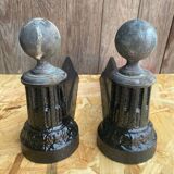Paire de chenets cheminée napoleon 3 néoclassique fonte + boule laiton
