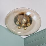 Large ceiling light in brass and blown bubble glass, Glasshütte Limburg, 1970.