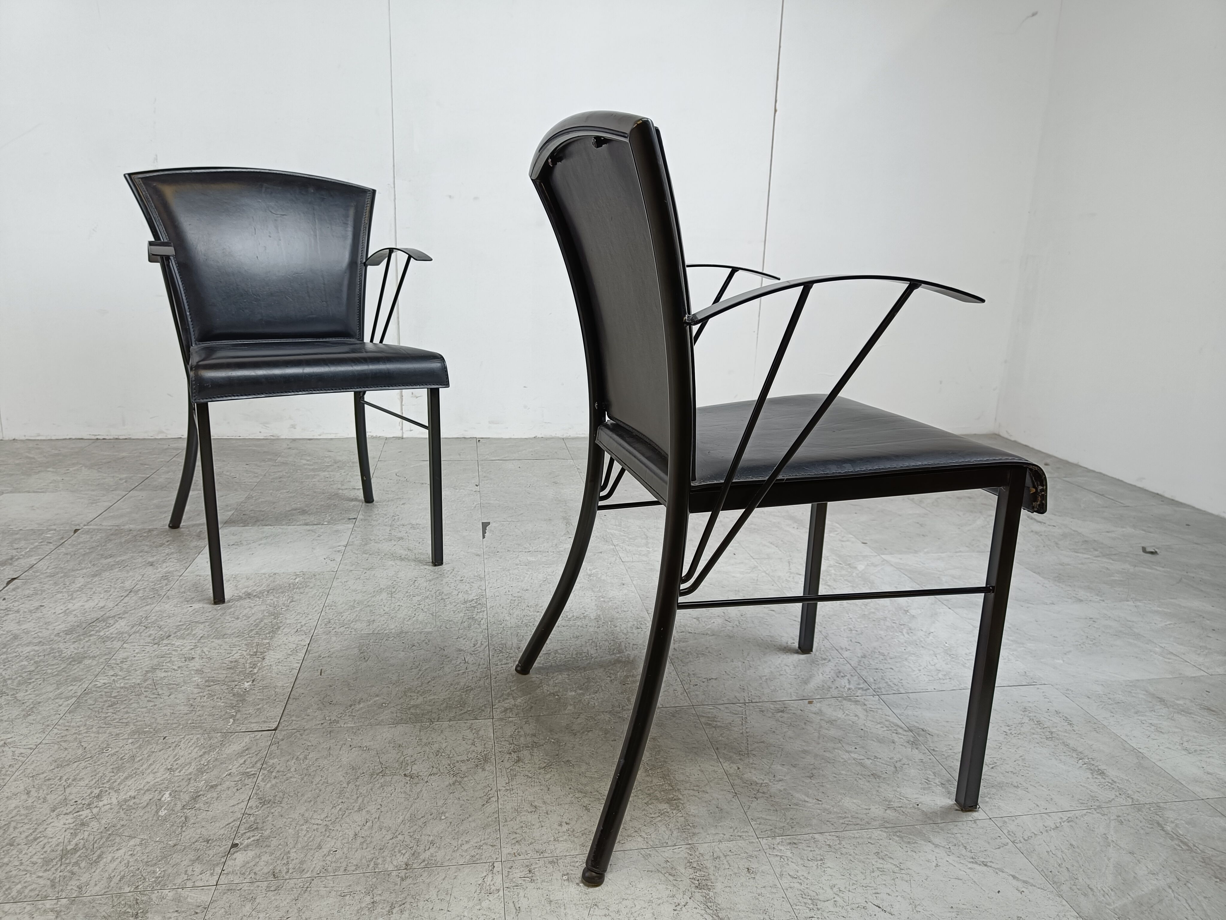 Vintage black leather dining chairs by Arrben, 1980s
