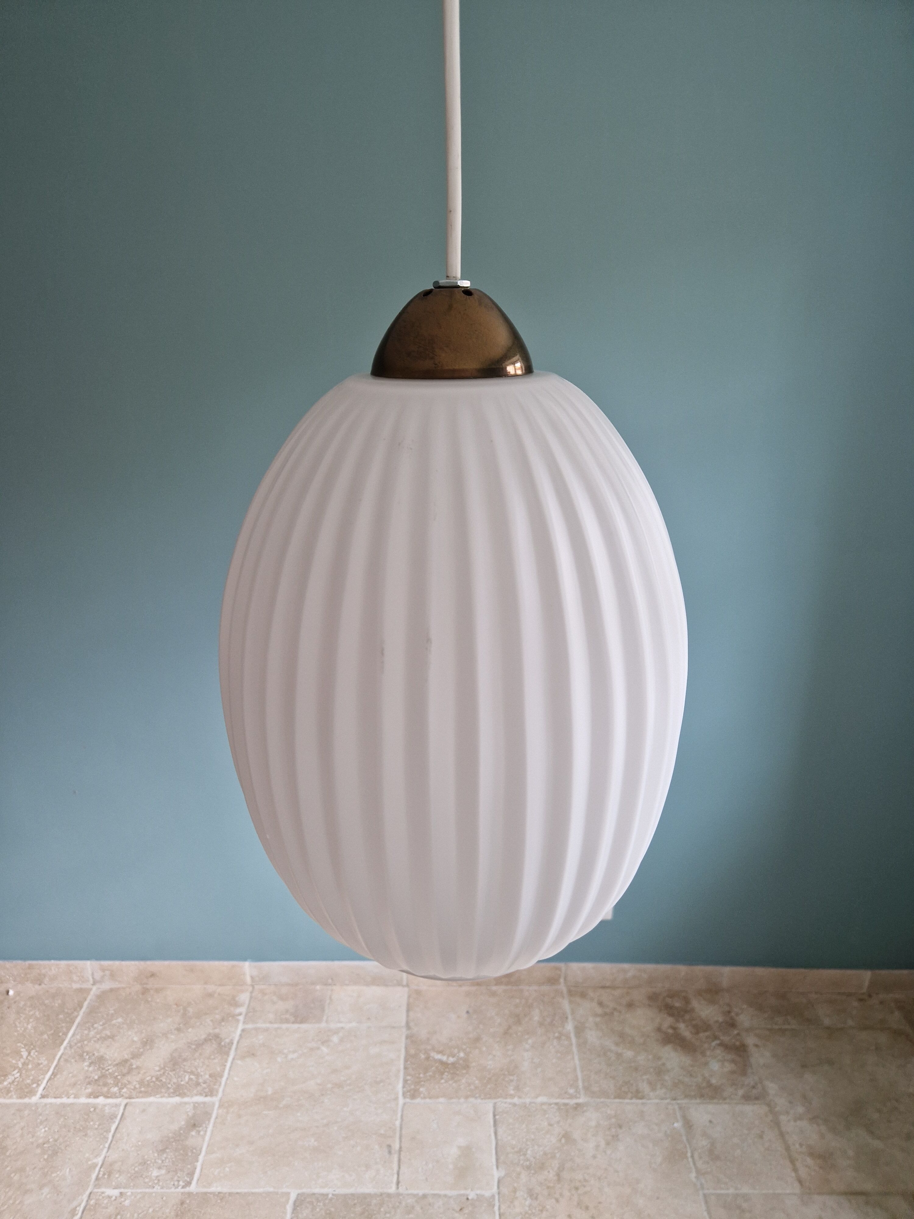 Scandinavian suspension lamp in white opaline 1960s