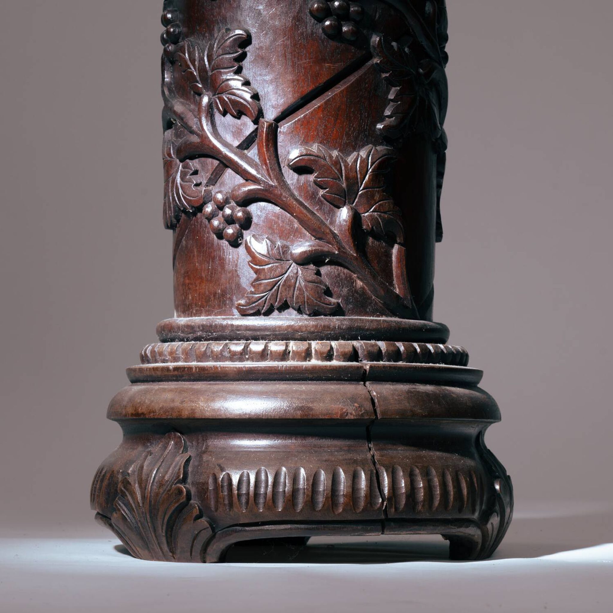 2 wooden pedestals column with Hand-Carved Grapevine Motif, France 1950s