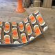 1970 orange pattern / chaise longue / vintage camp bed in metal and fabric