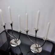 Pair of art deco candlesticks in stainless steel 3 flames, Spain, 1970