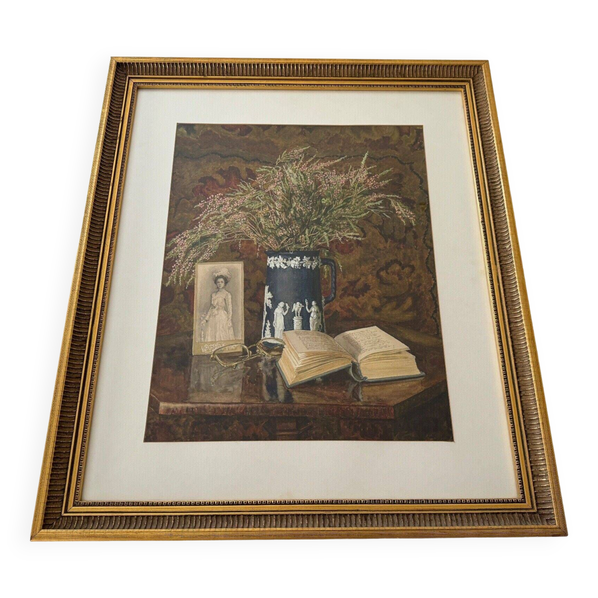 Watercolor on paper by Valentin Nossikov XXth Still Life with Heather