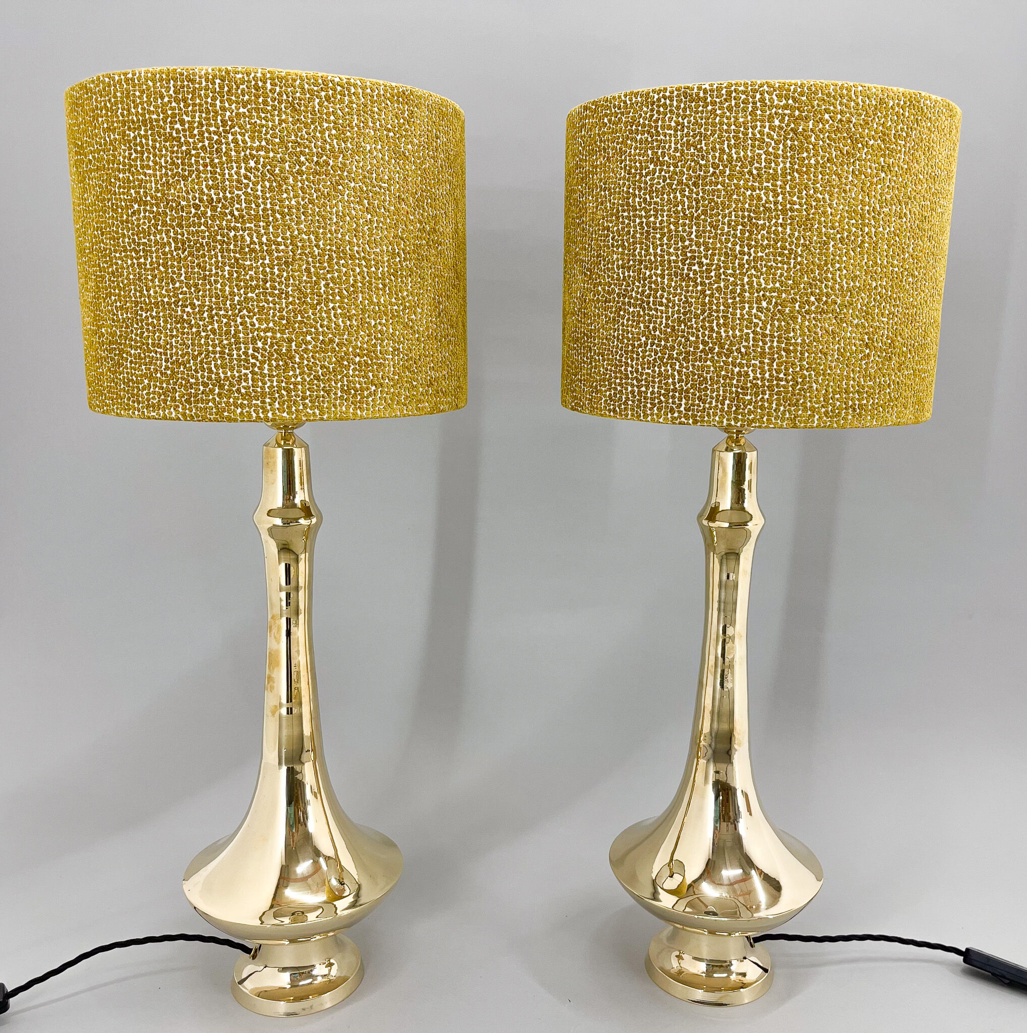 Pair of tall brass table lamps, 1950s, restored