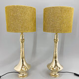 Paire de grandes lampes de table en laiton, années 1950, restaurées