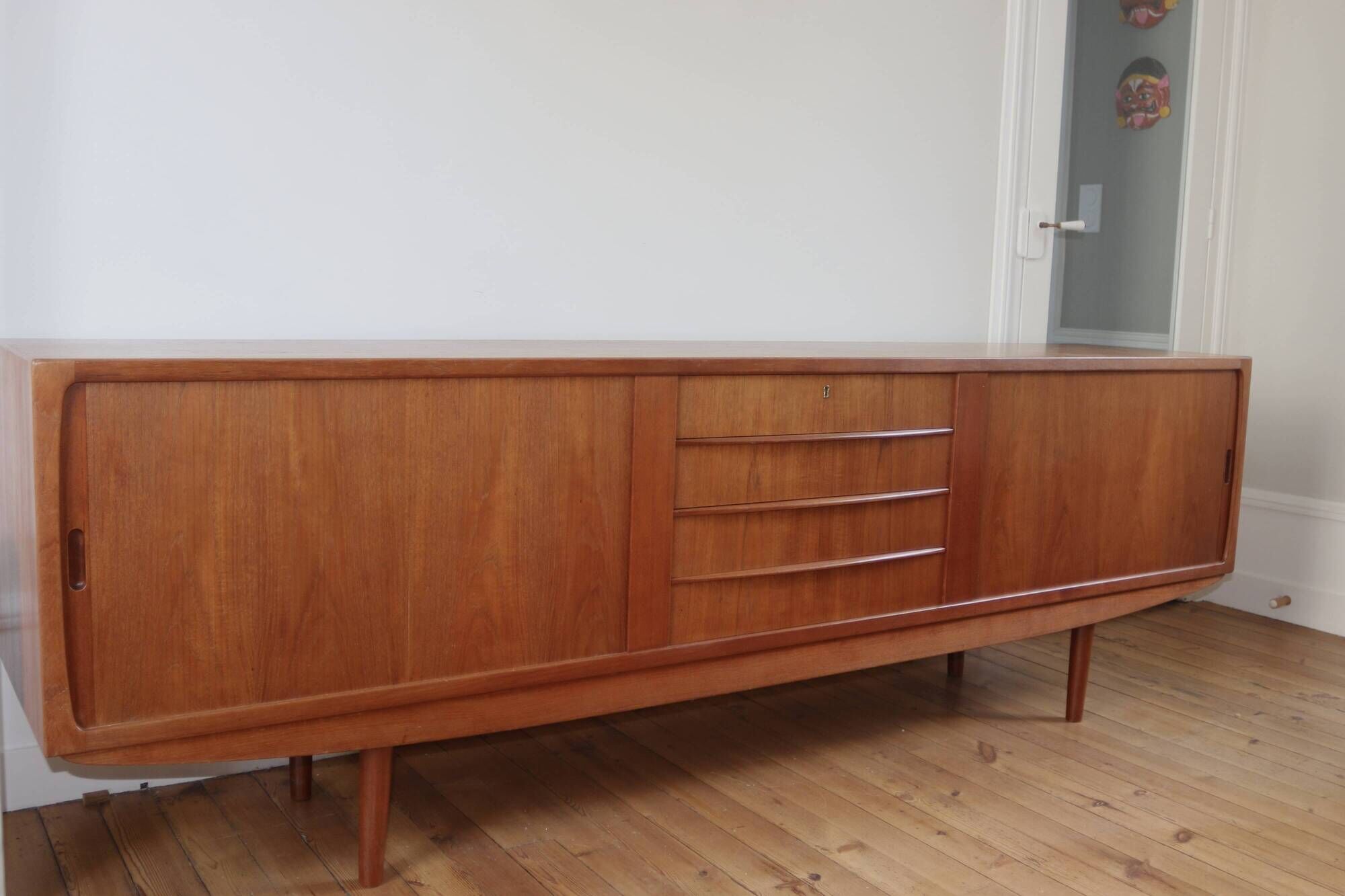 Large vintage Danish teak sideboard from the 1960s.