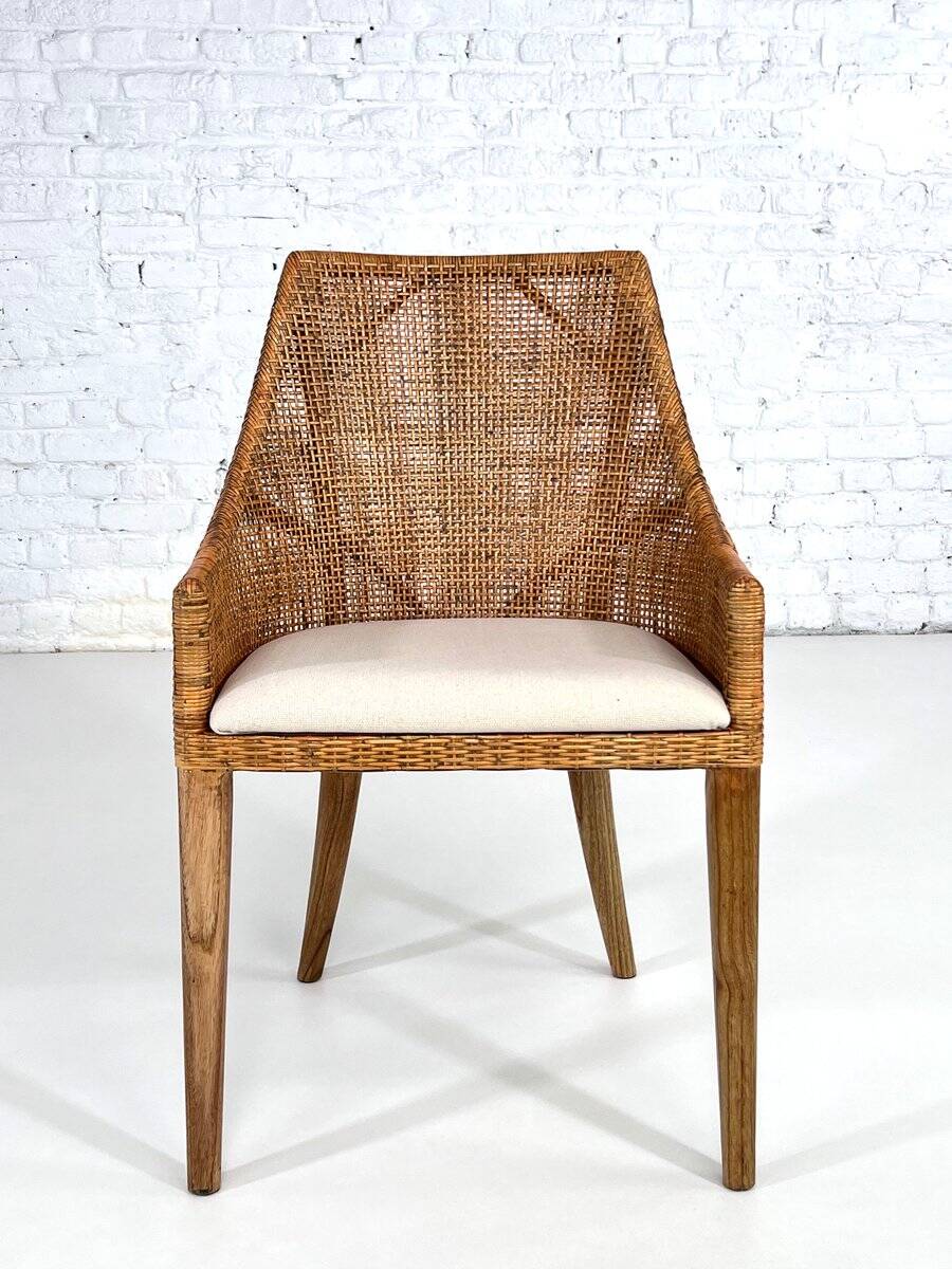 Rattan and Wood Chairs, France, Set of 6