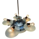 Lustre Art déco en métal chromé et verre dépoli, Tchécoslovaquie années 1930