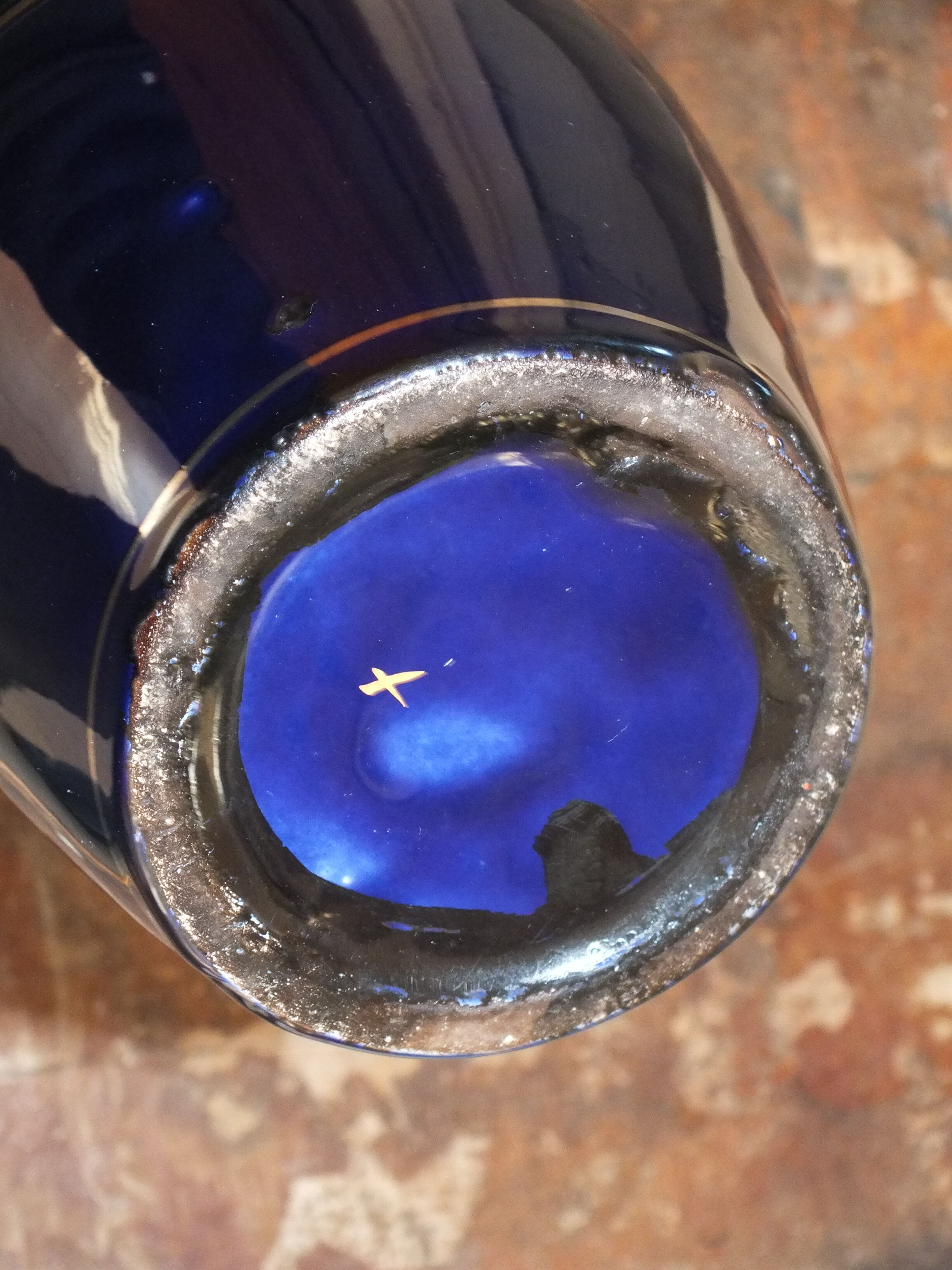 Vase 30s blue of Sèvres and gold Ste Radégonde or Tours Pinon (unsigned)