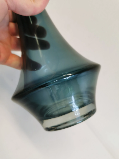 Petrolium blue vase, numbered with diamond pen, from Finnish Rimini Lassi