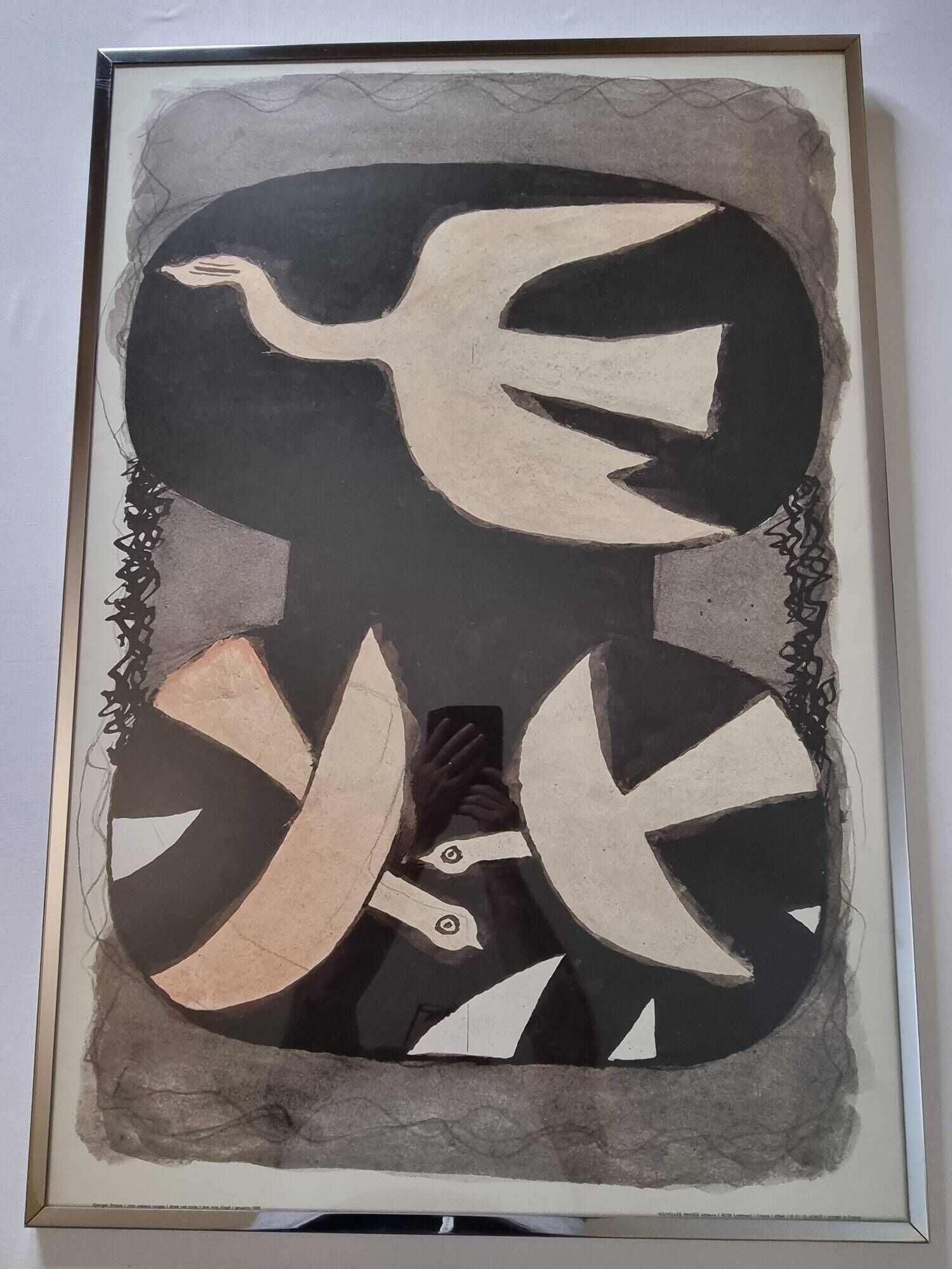 "Three Red Birds", vintage reproduction after Georges Braque, framed under glass, 97 x 67 cm