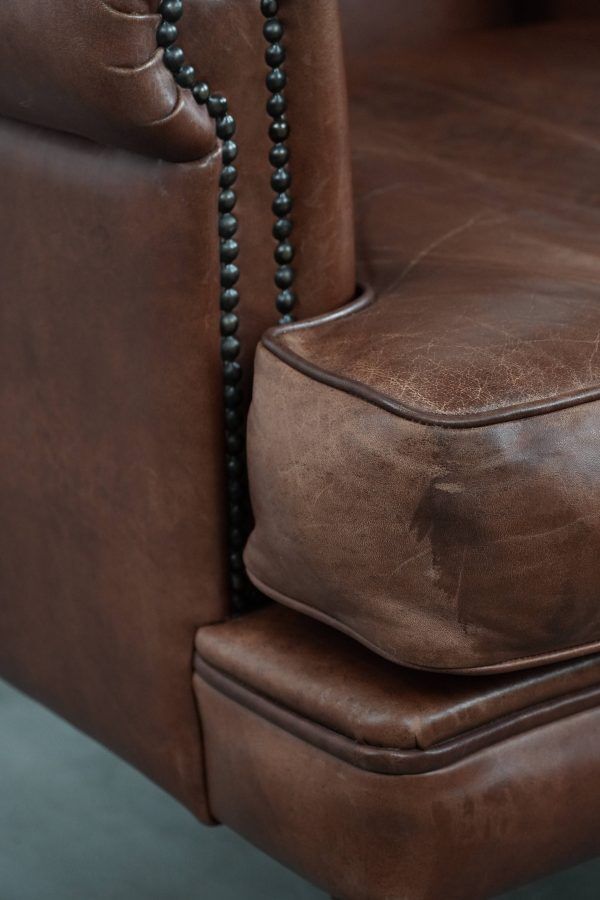Comfortable Armchair Made of Cognac-Coloured Cow Leather in English Style