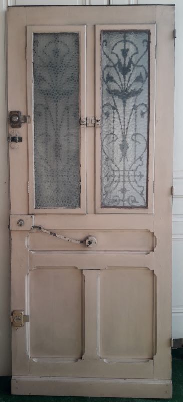 Old entrance door, glazed oak cast iron grilles 1925