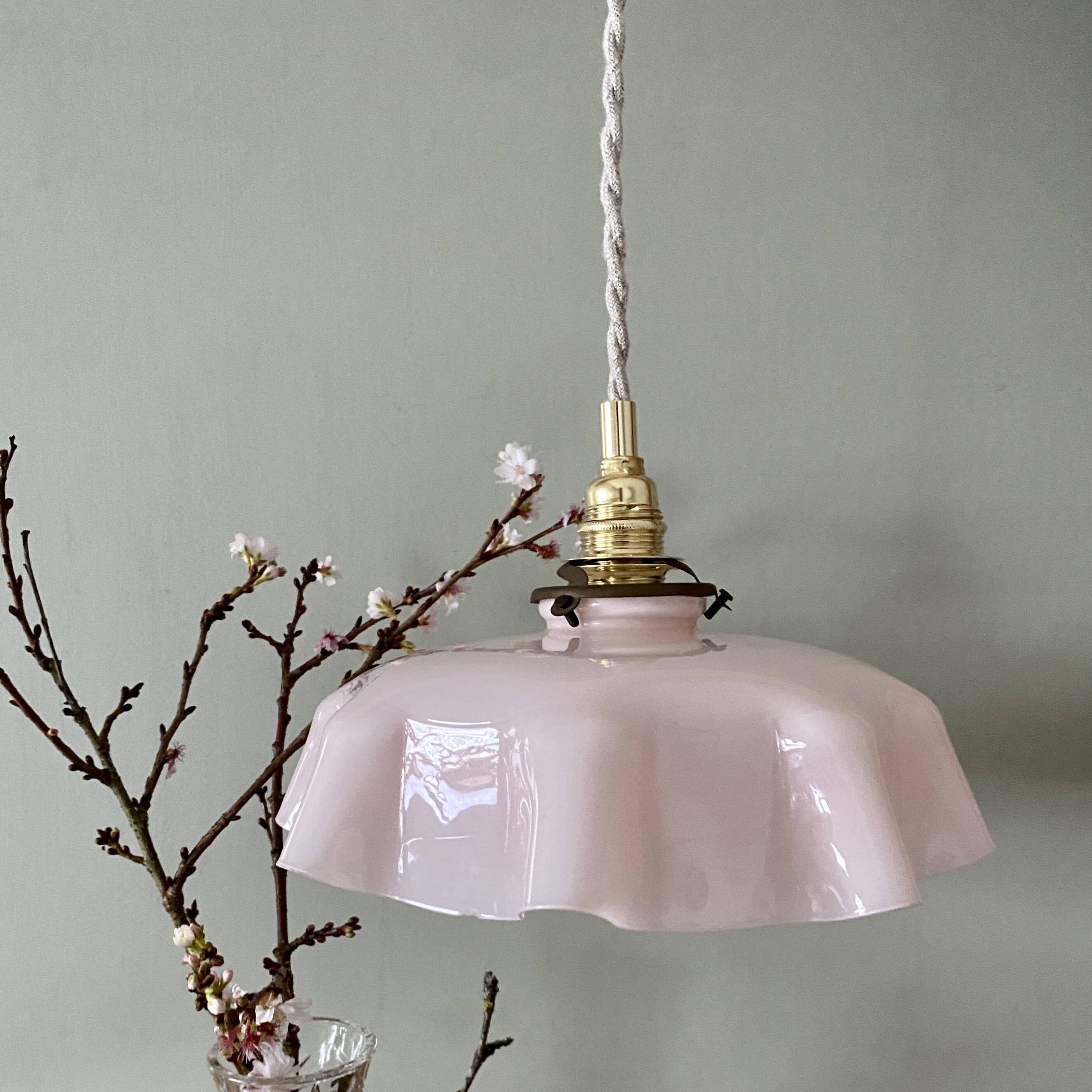 Vintage lampshade pendant light in pink opaline