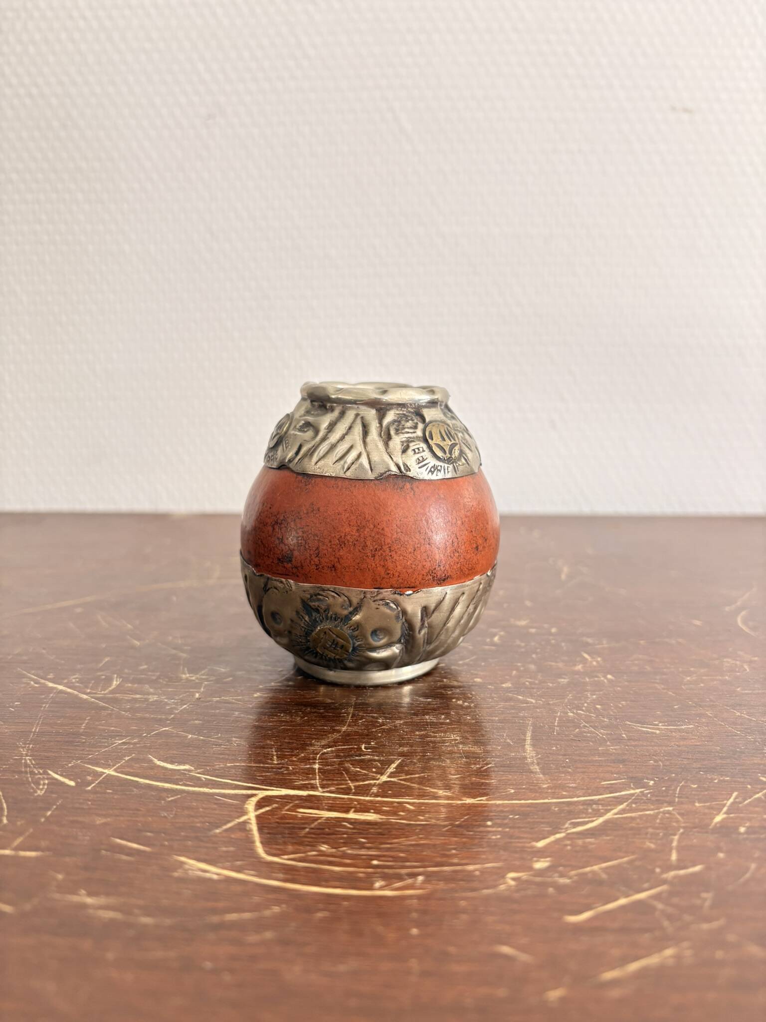 Ancienne tasse Yerba Mate en métal argenté, Argentine
