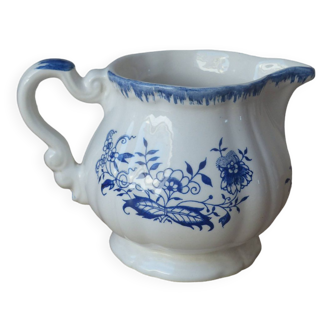 Old Milk Jug, Creamer, Jug, Sarraguemines Lancaster Vintage Blue Flowers Decor