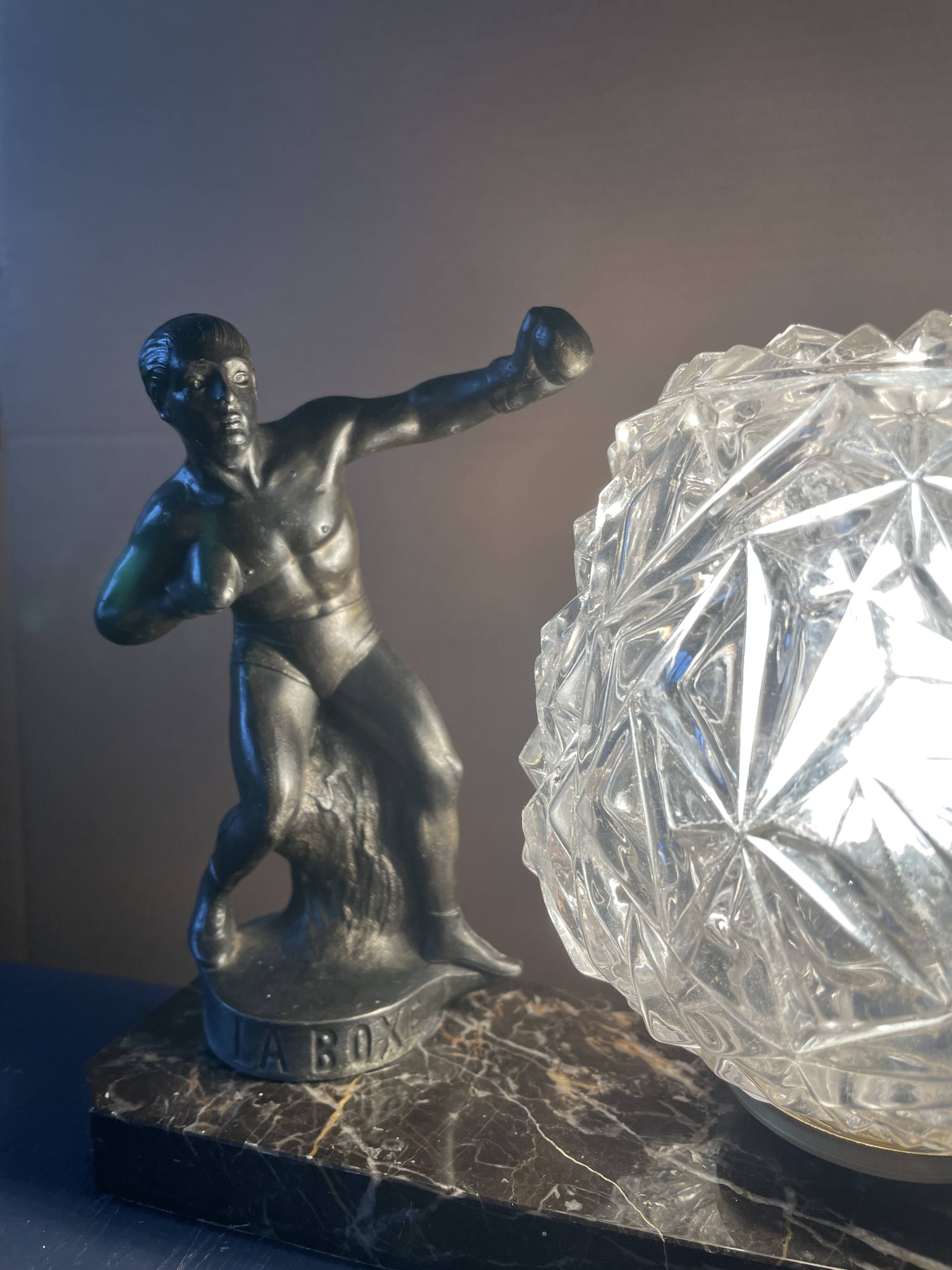 Marble table lamp, boxing, 1930s