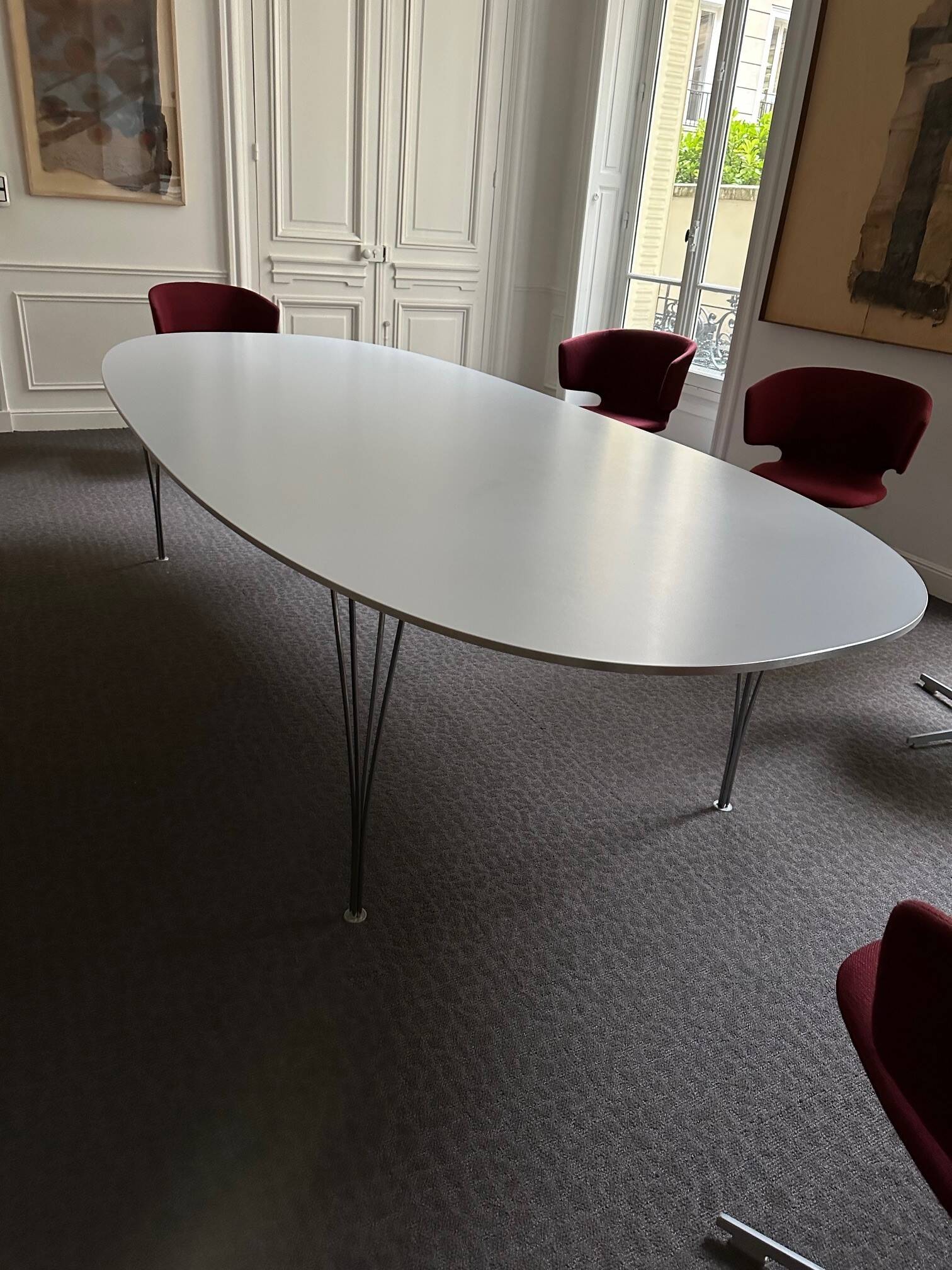 Fritz Hansen Superellipse table numbered 3m/1.30m, grey, chrome legs
