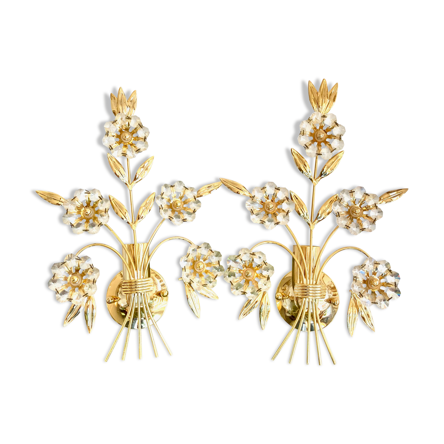 Pair of golden wall lamps Italy 70-80