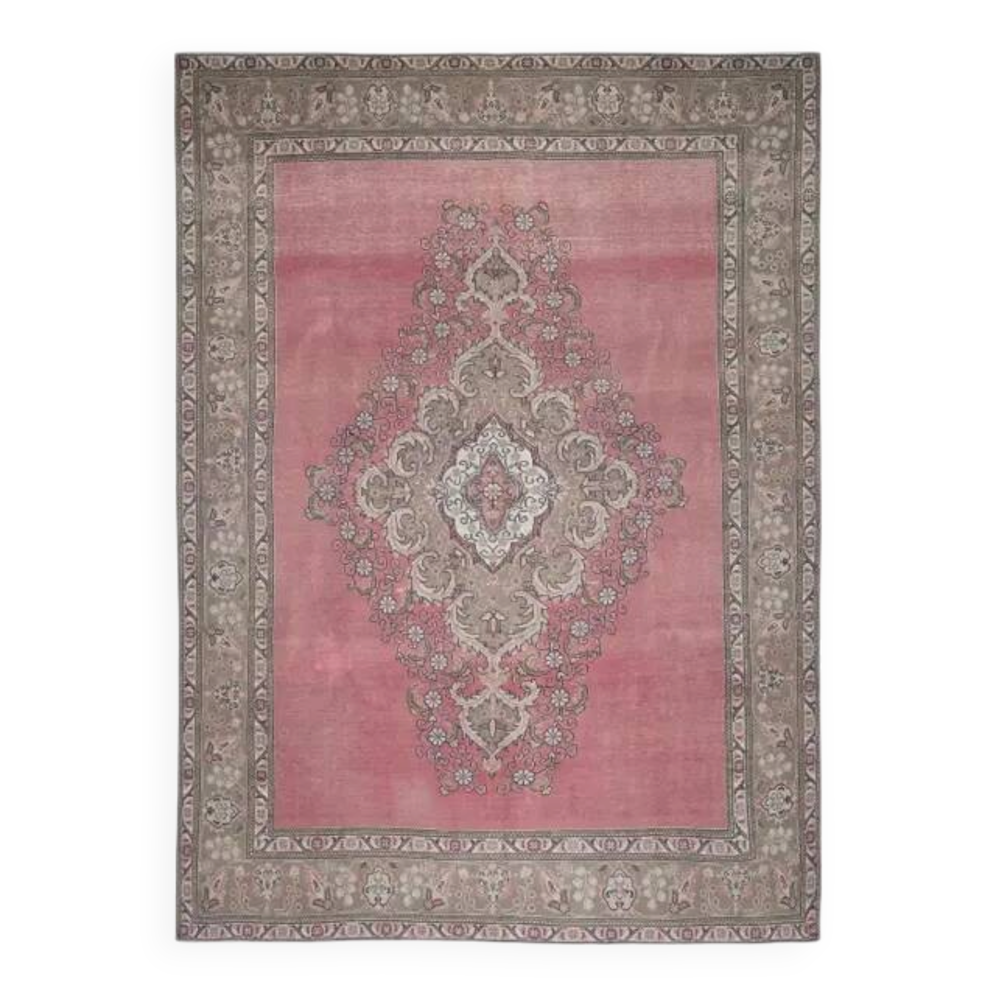 1970s Vintage Persian Handmade Wool Cotton Pink Area Rug 290x393