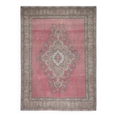 Tapis persan fait main en laine et coton rose des années 1970 290x393