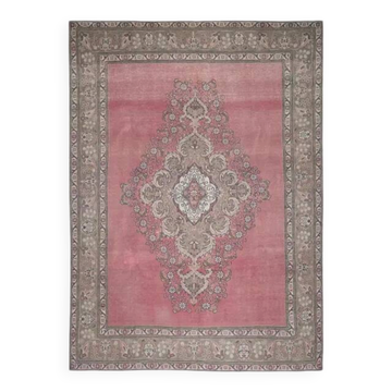 1970s Vintage Persian Handmade Wool Cotton Pink Area Rug 290x393