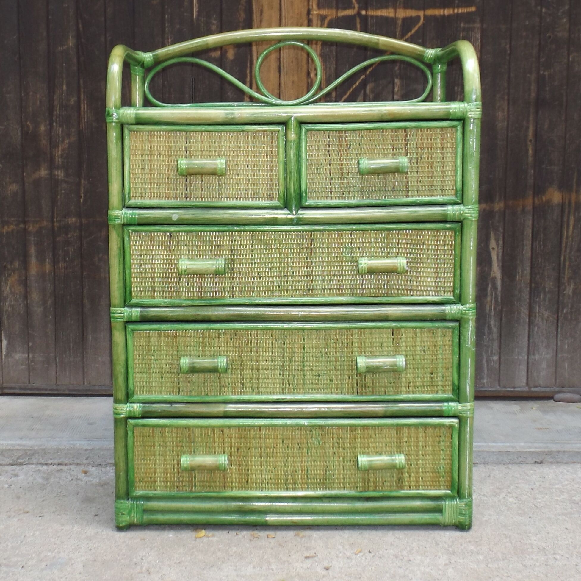 Chest of drawers in green rattan circa 1970