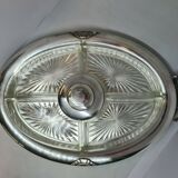 Art deco presentation dish in silver metal and glass compartments