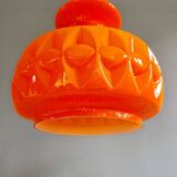 Pair of Space Age pendant lights in orange opaline, Peill & Putzler, 1970