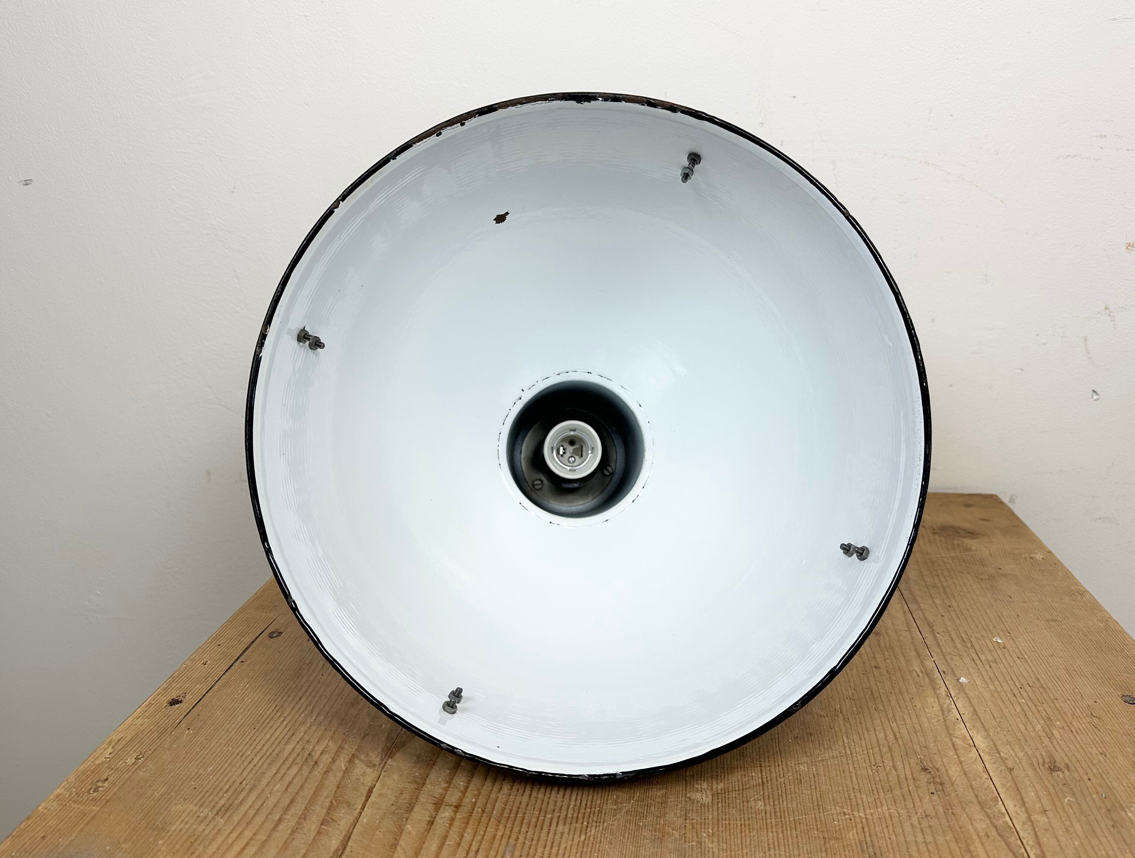 Bauhaus Grey Enamel Industrial Pendant Lamp, 1950s