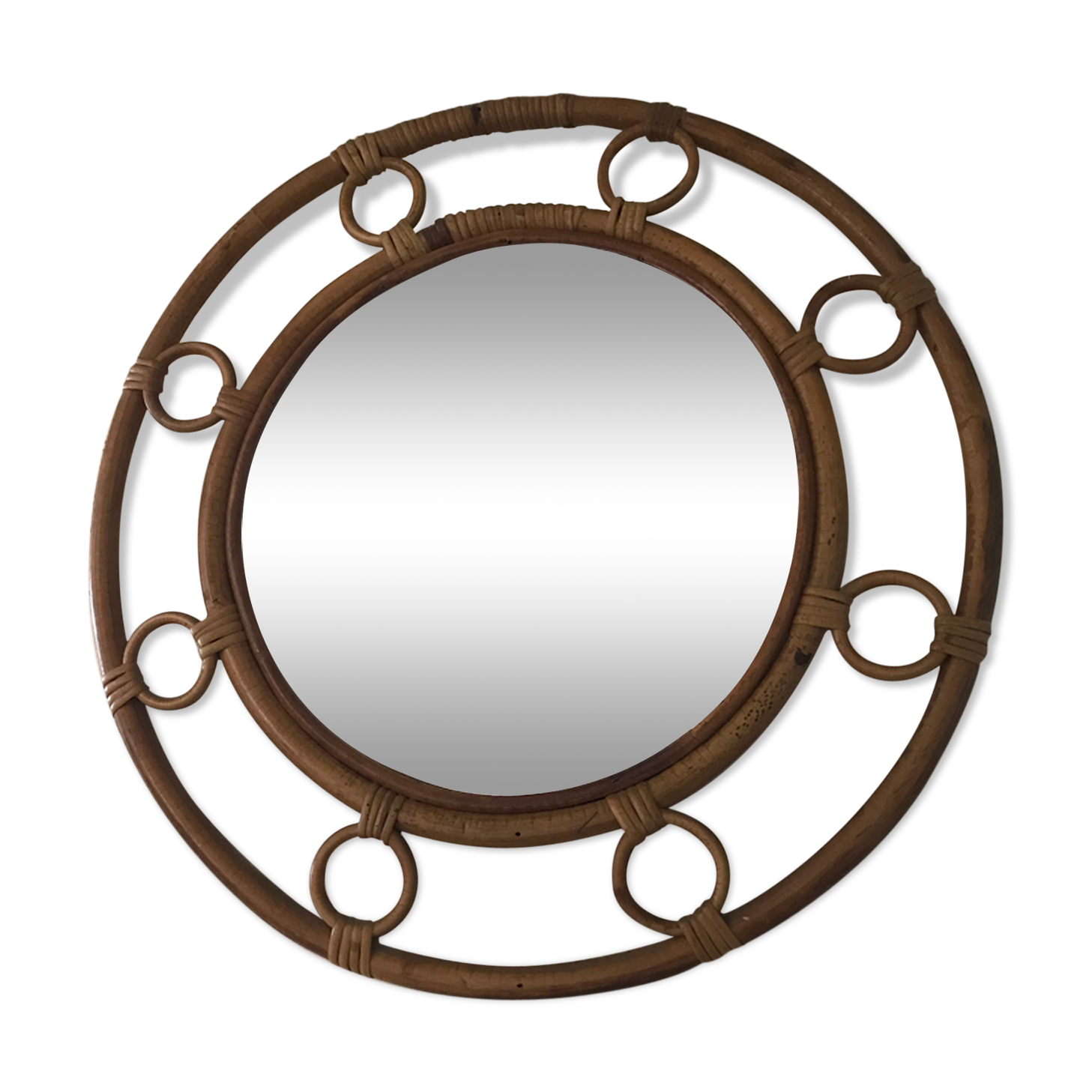Vintage rattan round mirror 43cm
