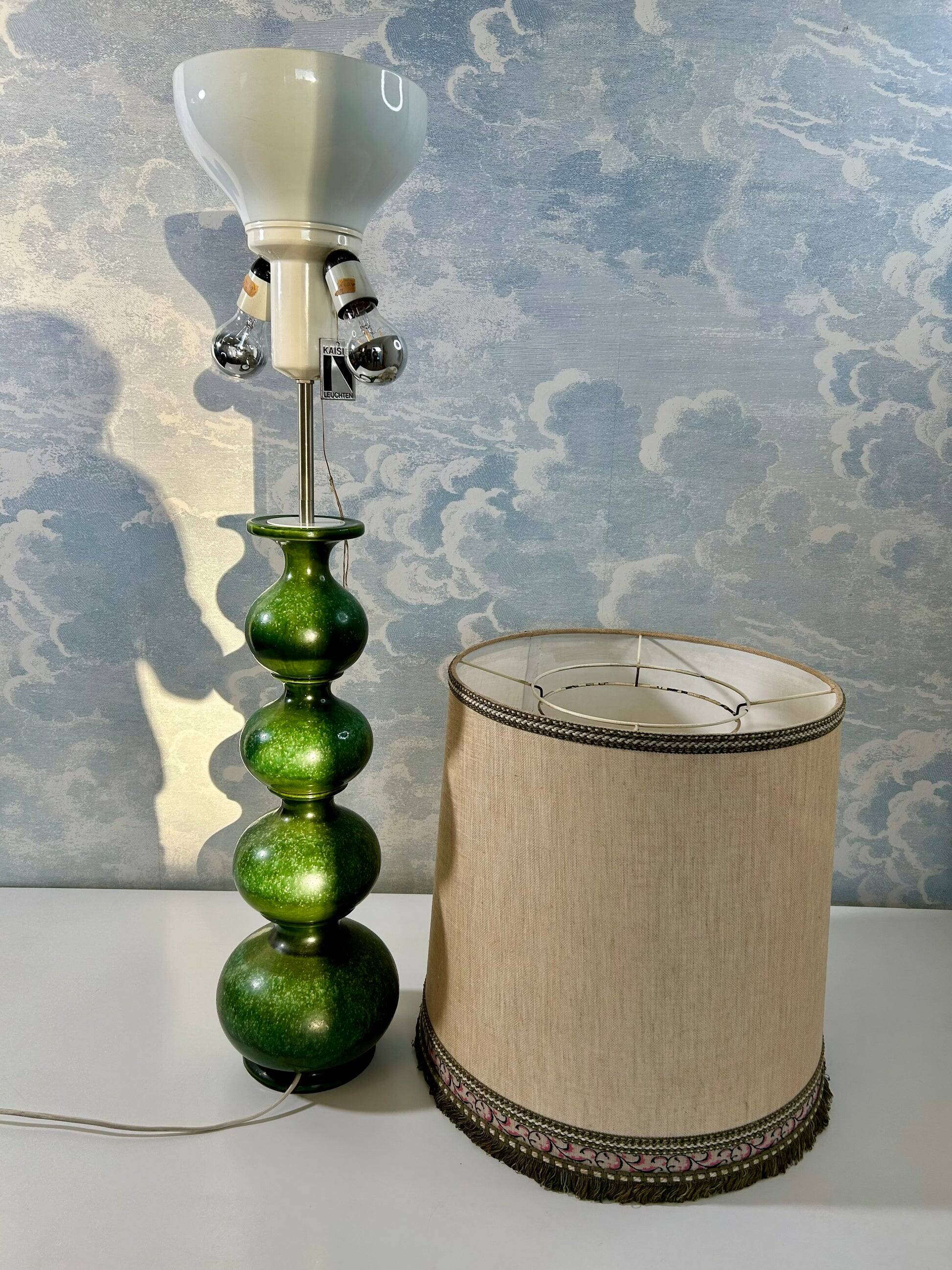 Green ceramic sun lamp/table, Kaiser Leuchten, Germany, 1960s elegance.