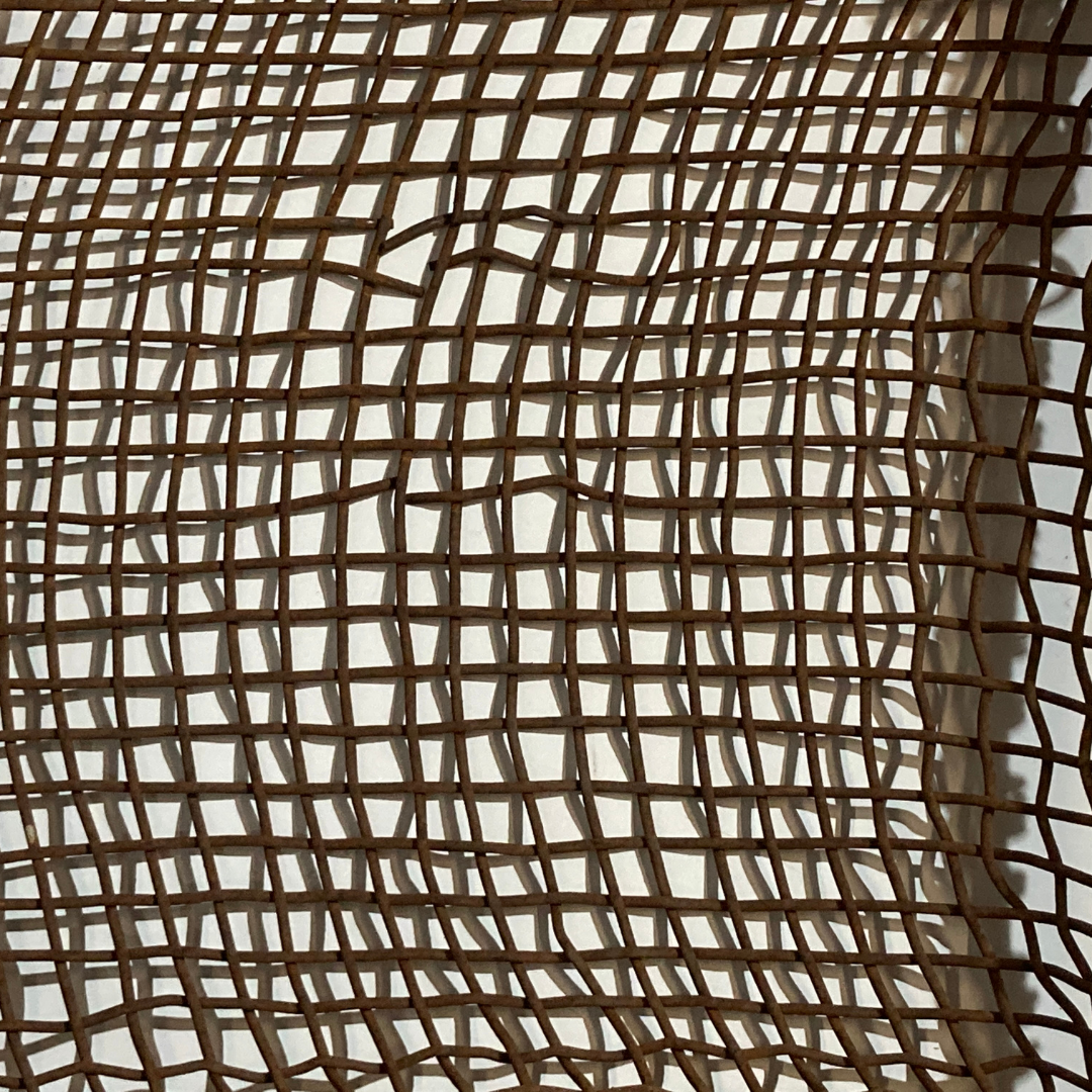 Antique woven rustic metal fireplace basket, Netherlands ca 1900