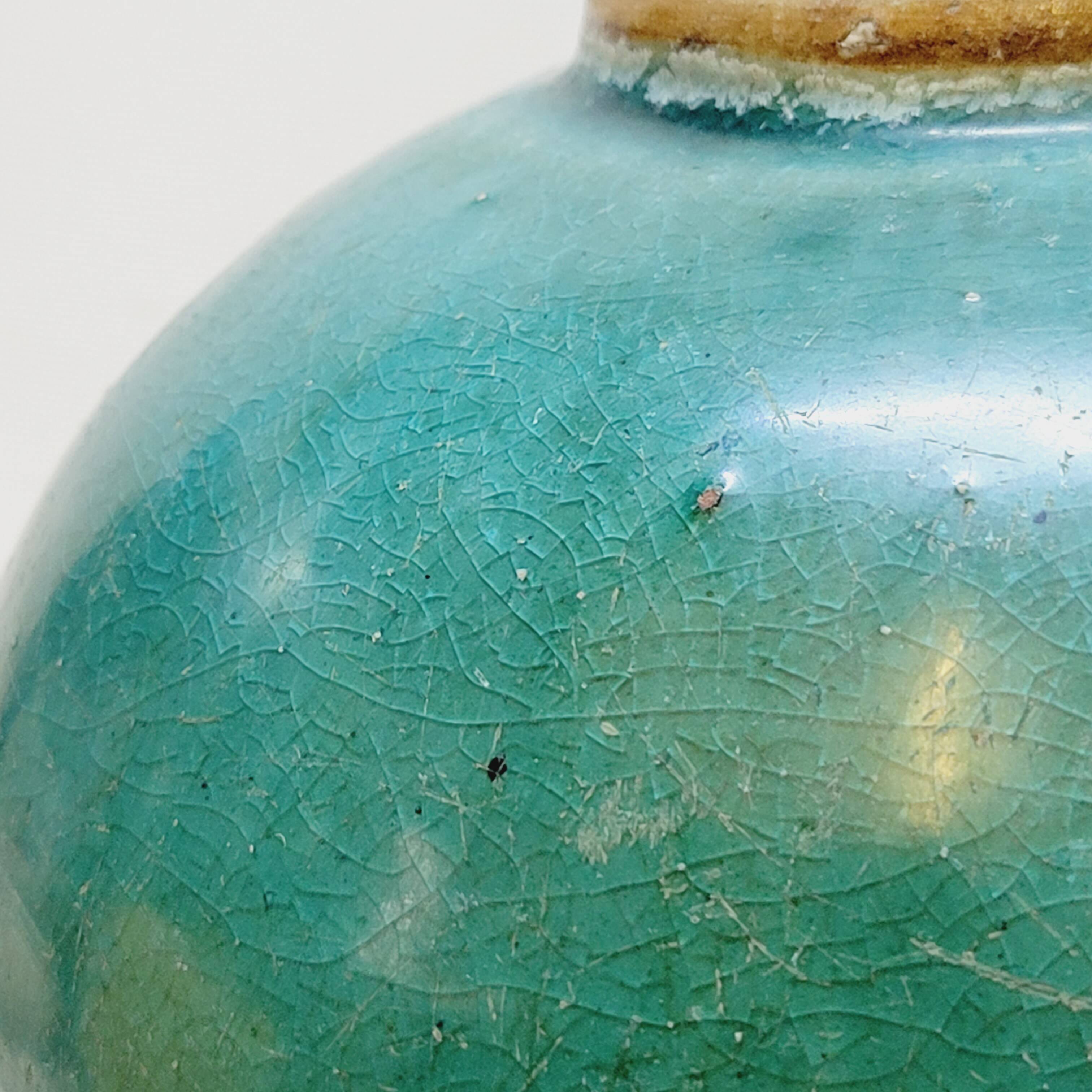 Antique Chinese Ginger Pot 1900 Green Blue Turquoise Enameled Ceramic