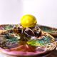 Vintage Vallauris A.M. plate – quadrilobed enamelled bowl with lemon – 50s
