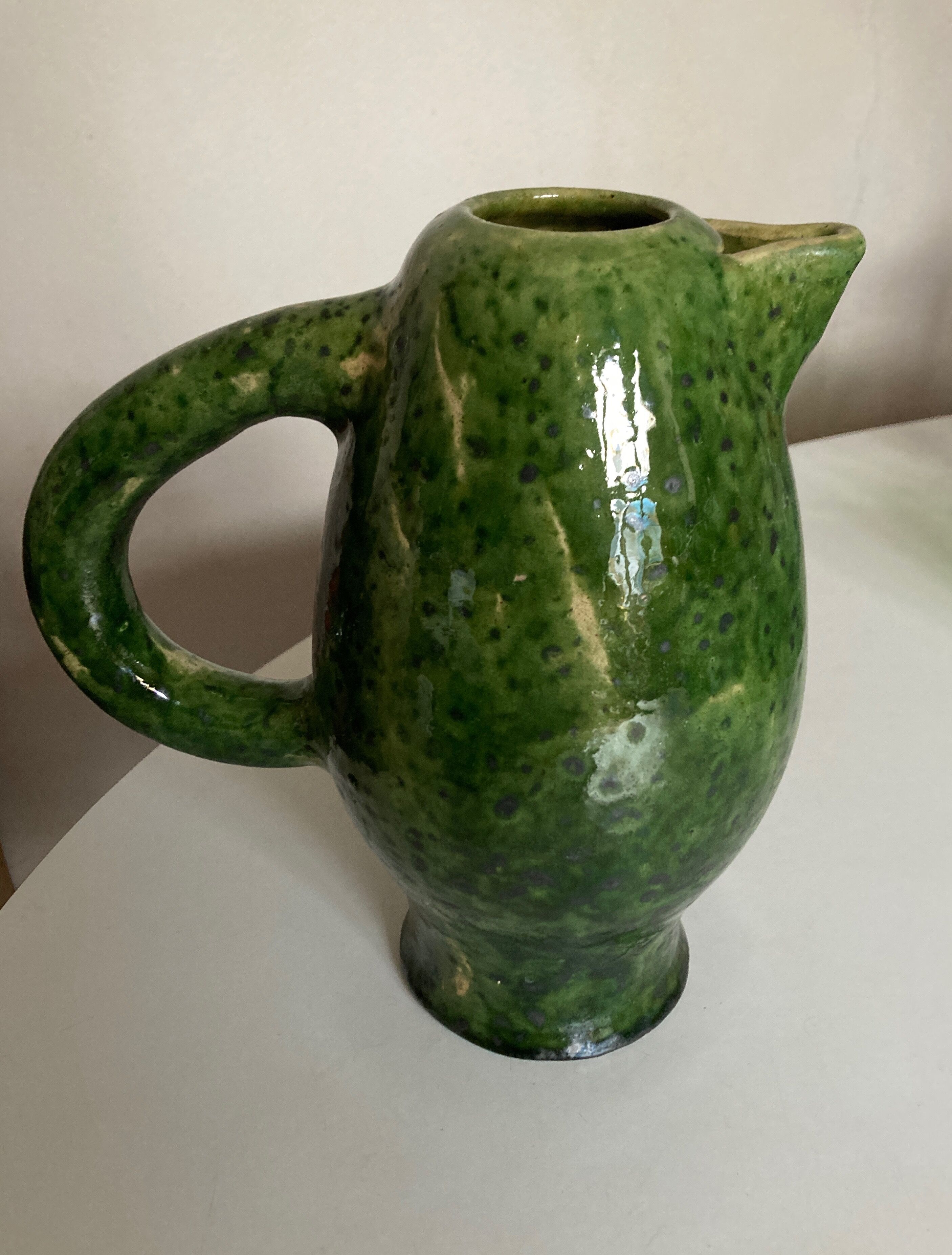 XL vase pitcher in green glazed clay Vallauris 1960