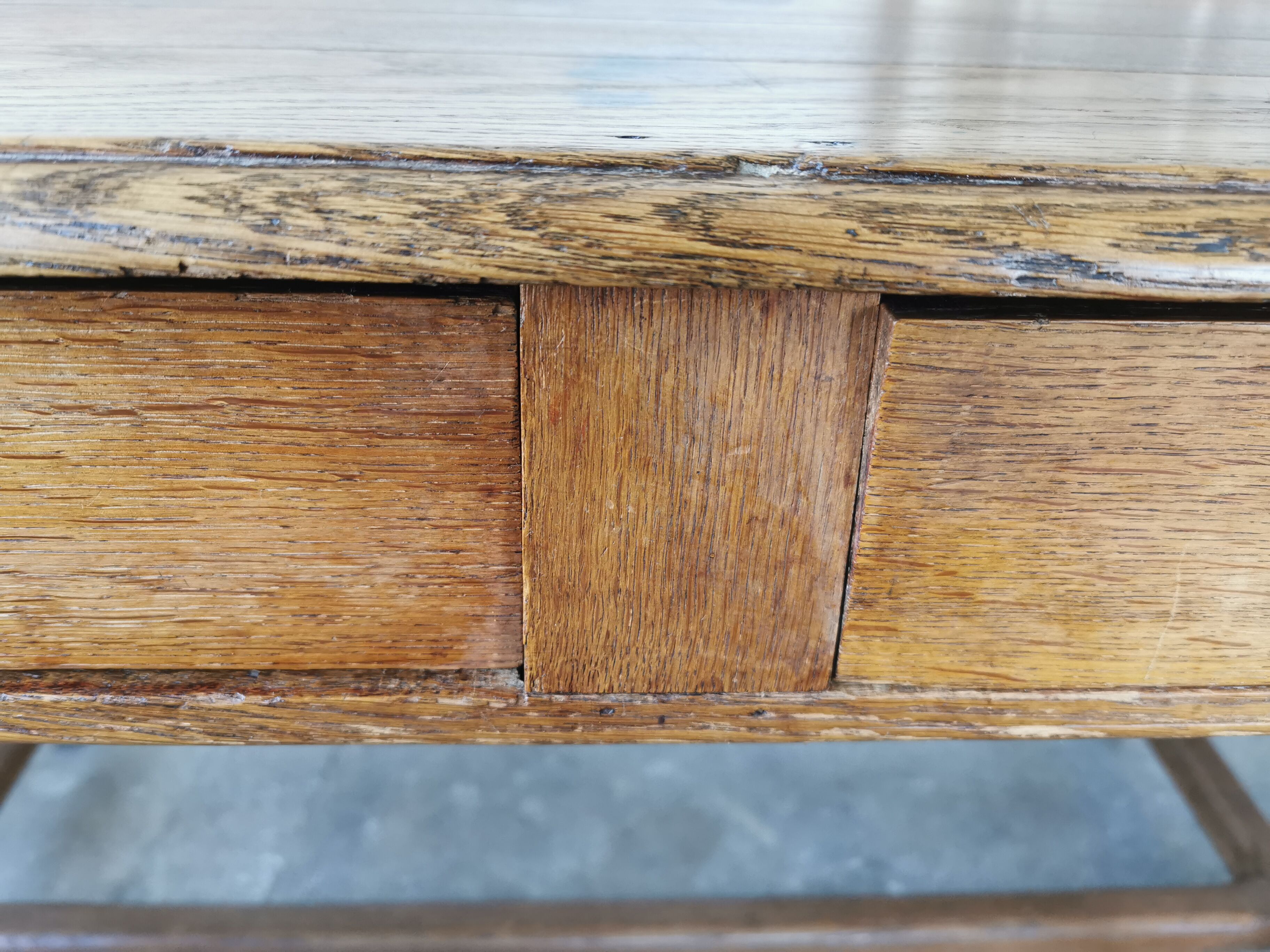 Table in raw oak, countryside.