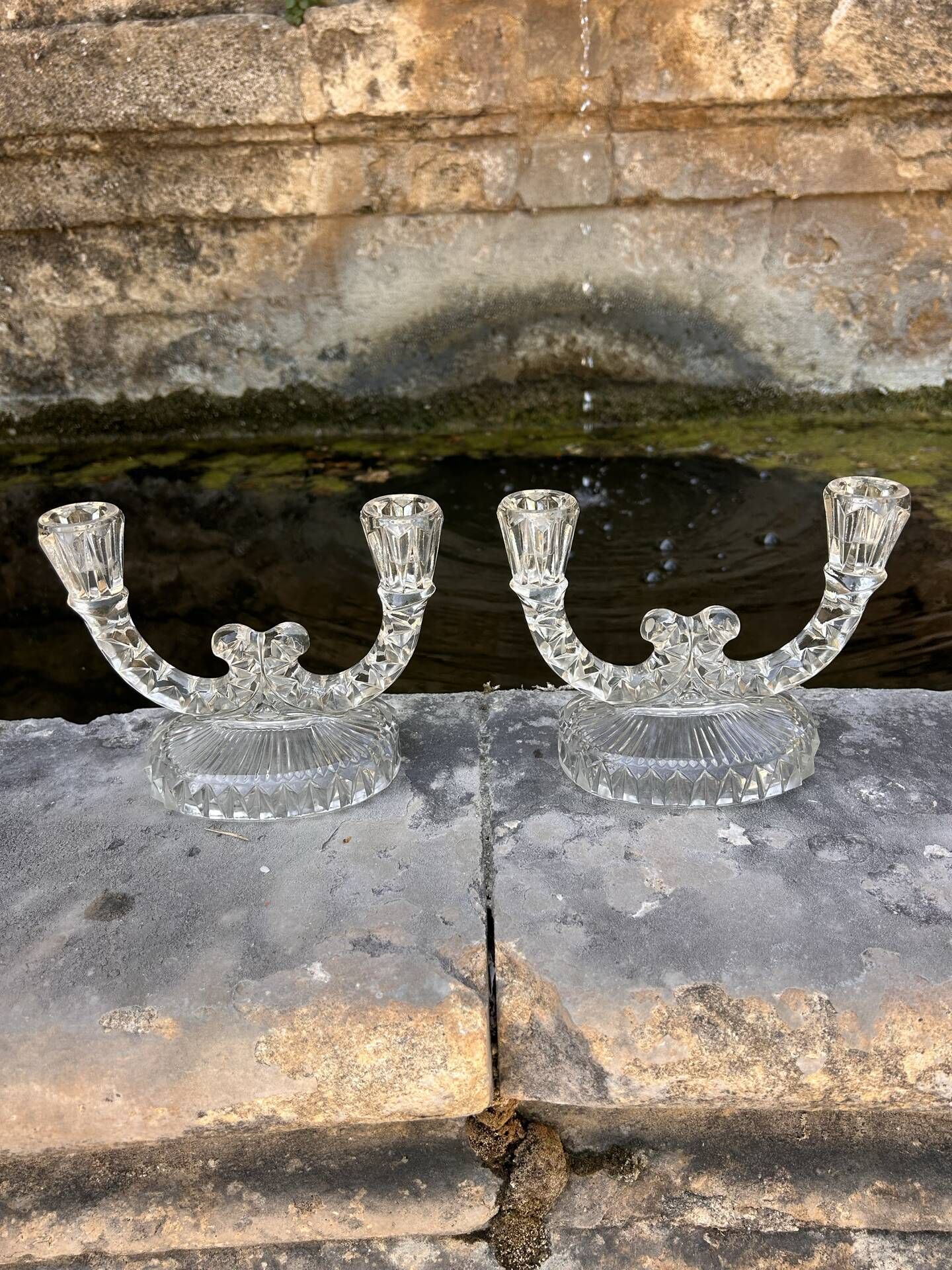 Pair of cut glass candlesticks