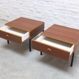 Modernist pair of bedside tables with drawers, 1960s