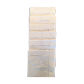 Set 6 white embroidered cotton towels 40x40