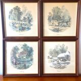 Set of 4 framed antique prints - 4 seasons