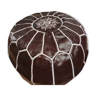 Pouf berbère "ottoman" chocolat huilé