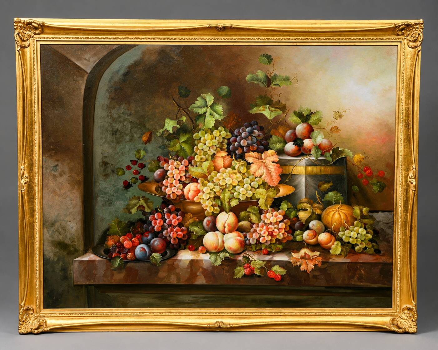 Still life with fruits. Oil on canvas. Signed.